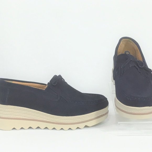 Navy Suede Platform Moccasins  (nearly new) - Picture 3 of 7